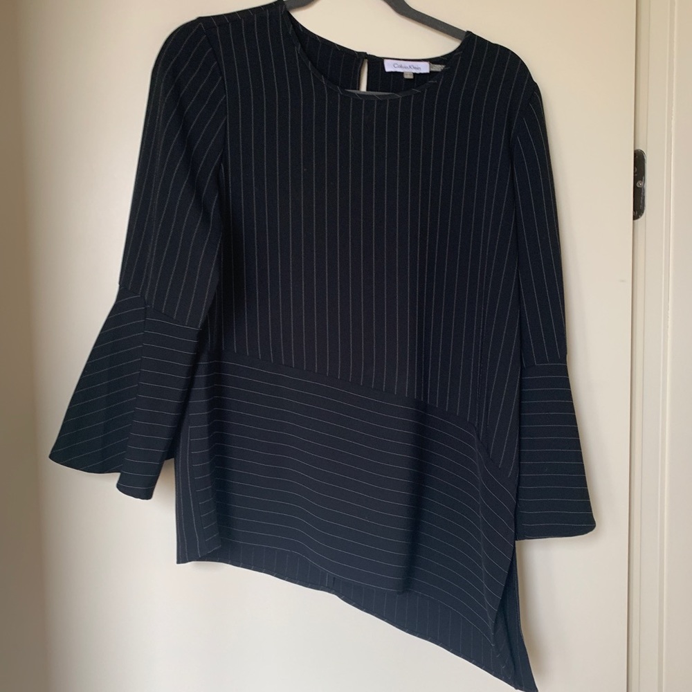 Asymmetrical CK pinstripe blouse